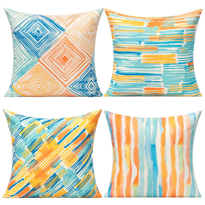 WOKANI Outdoor Colorful Pillow Covers Striped Geometric Diamond Triangle Modern Art Square Decorative Cushion Covers Home D?cor for Bedroom Sofa Couch Patio 16x16 Set of 4 - Image 1